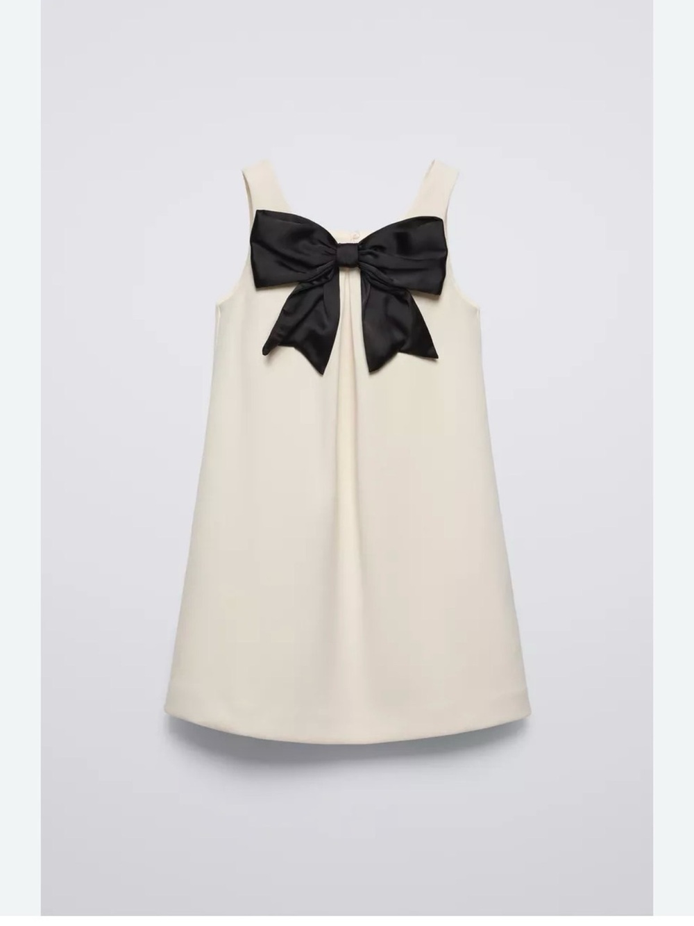 Zara Cream A-Line Dress with Black Satin Bow Size 7 Like New
